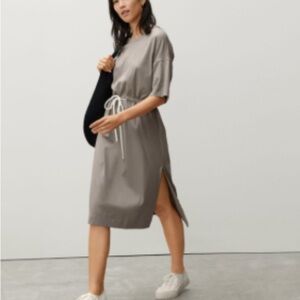 Everlane Luxe Cotton Tie-Front Dress | Taupe Clay Midi Side Slit Large